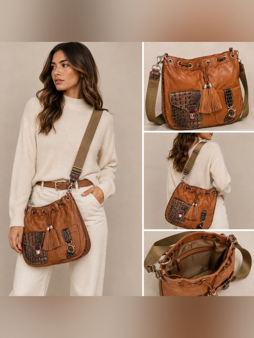 Hanahana Brown Leather Hobo Bag